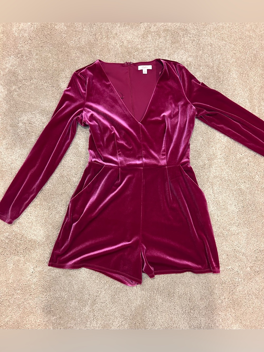 Candie's Deep Berry Velvet Long Sleeve Romper